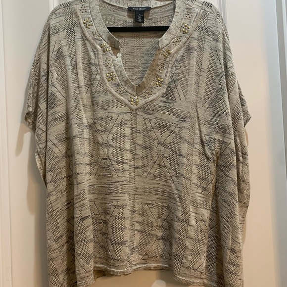 White House Black Market Beige Embellished Dolman Split VNeck Sweater Medium. - Picture 5 of 6